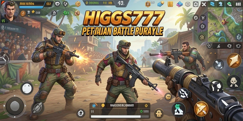 Tampilan gameplay HIGGS777 yang penuh aksi dan strategi Battle Royale.
