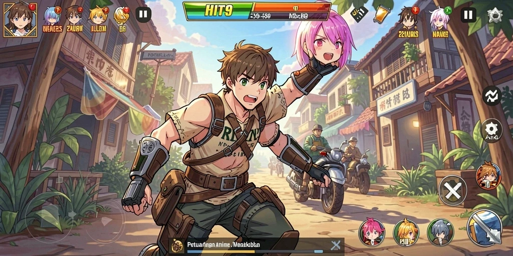 Tangkapan layar gameplay HIT9 yang menonjolkan petualangan Anime.