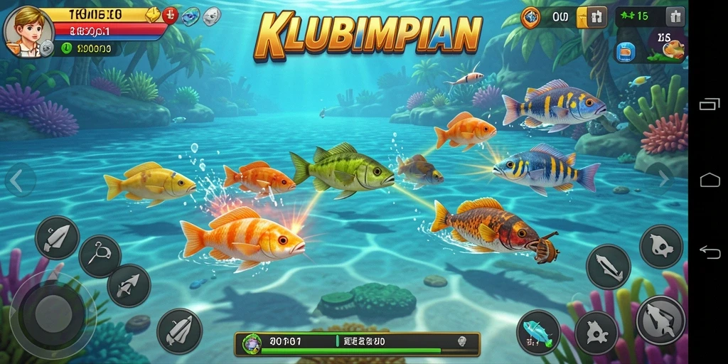 Tampilan gameplay KLUBIMPIAN yang mendebarkan saat menangkap ikan.