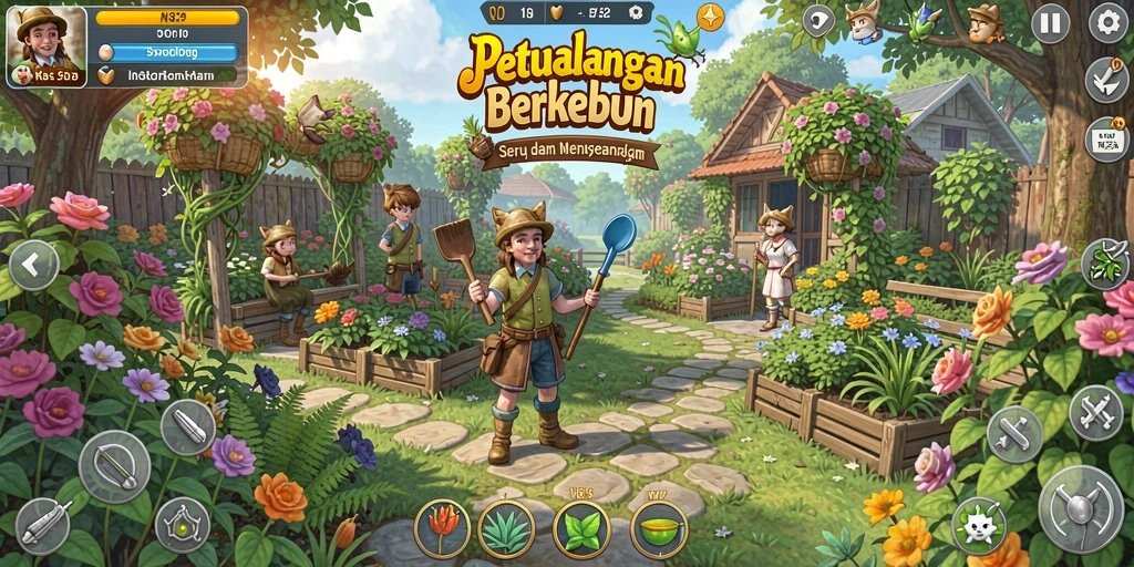 Tangkapan layar N32 menunjukkan petualangan berkebun yang menyenangkan dan interaktif.