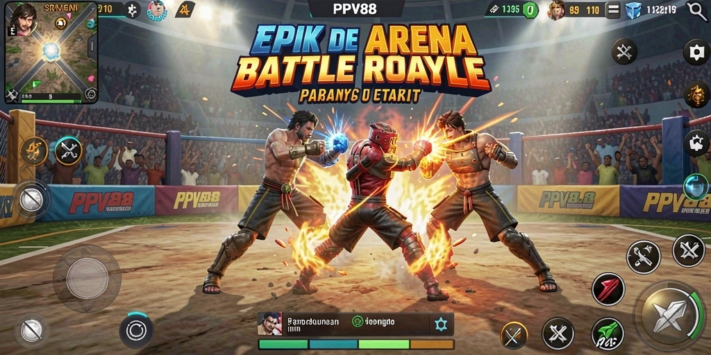 Tangkapan layar utama PPV88 menampilkan intensitas pertandingan Battle Royale.