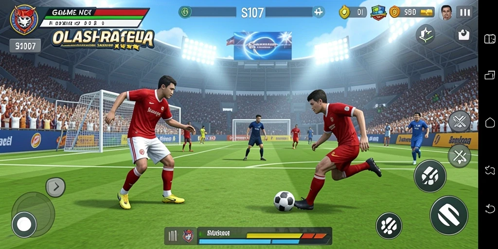 Screenshot utama SD107 menampilkan aksi pertandingan olahraga yang menarik.