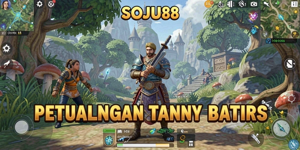 Screenshot utama SOJU88 menampilkan petualangan epik di dunia terbuka.